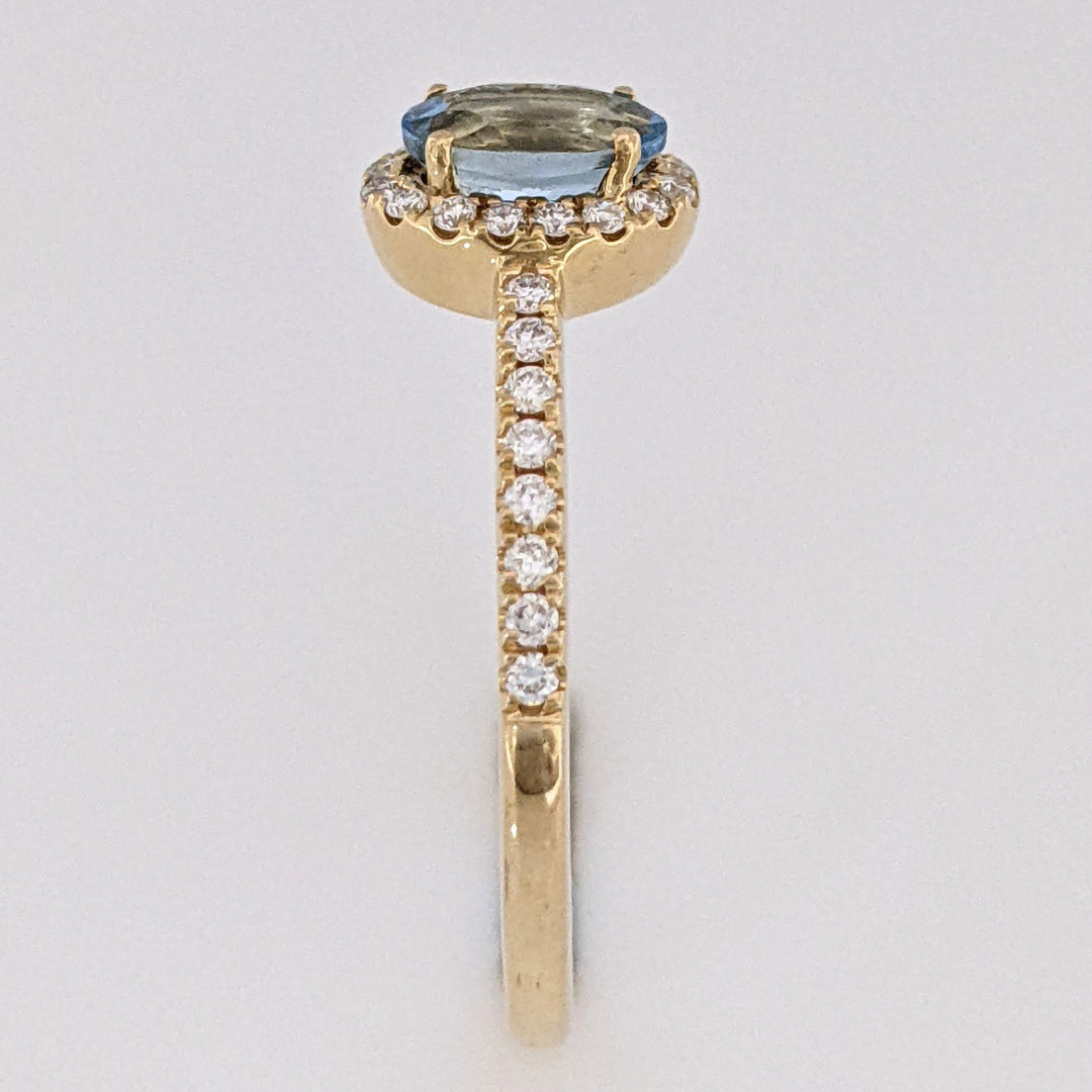 14K AQUAMARINE OVAL .59 CARAT TOTAL WITH .15 DIAMOND TOTAL WEIGHT ESTATE HALO RING 2.2 GRAMS