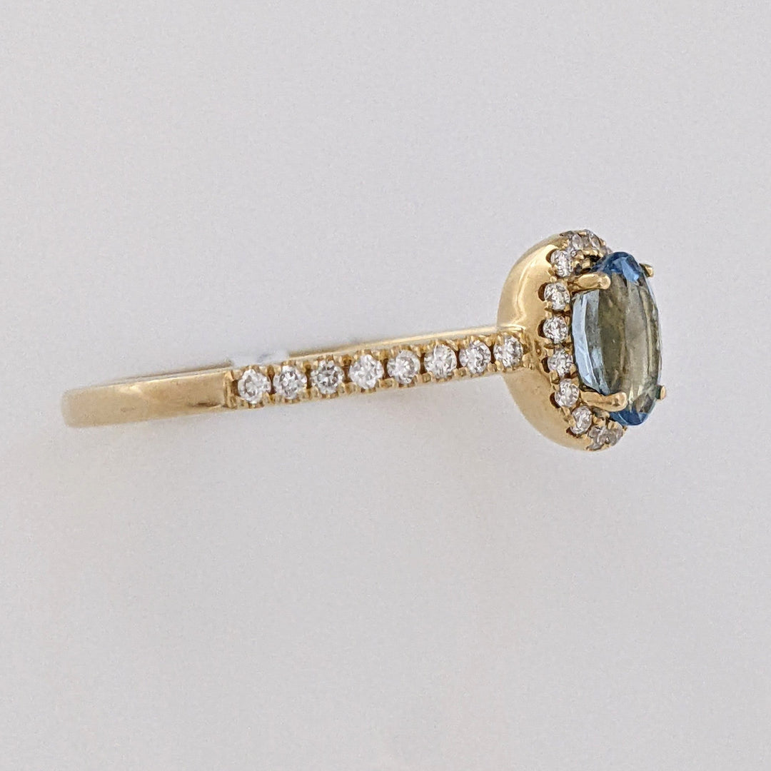 14K AQUAMARINE OVAL .59 CARAT TOTAL WITH .15 DIAMOND TOTAL WEIGHT ESTATE HALO RING 2.2 GRAMS