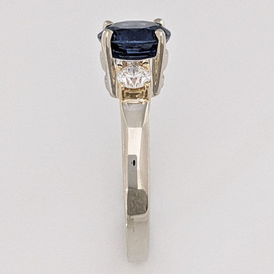 14K TWO-TONE LAB-CREATED SAPPHIIRE ROUND 7.5MM WITH .28 DIAMOND TOTAL WEIGHT ESTATE RING 4.7 GRAMS