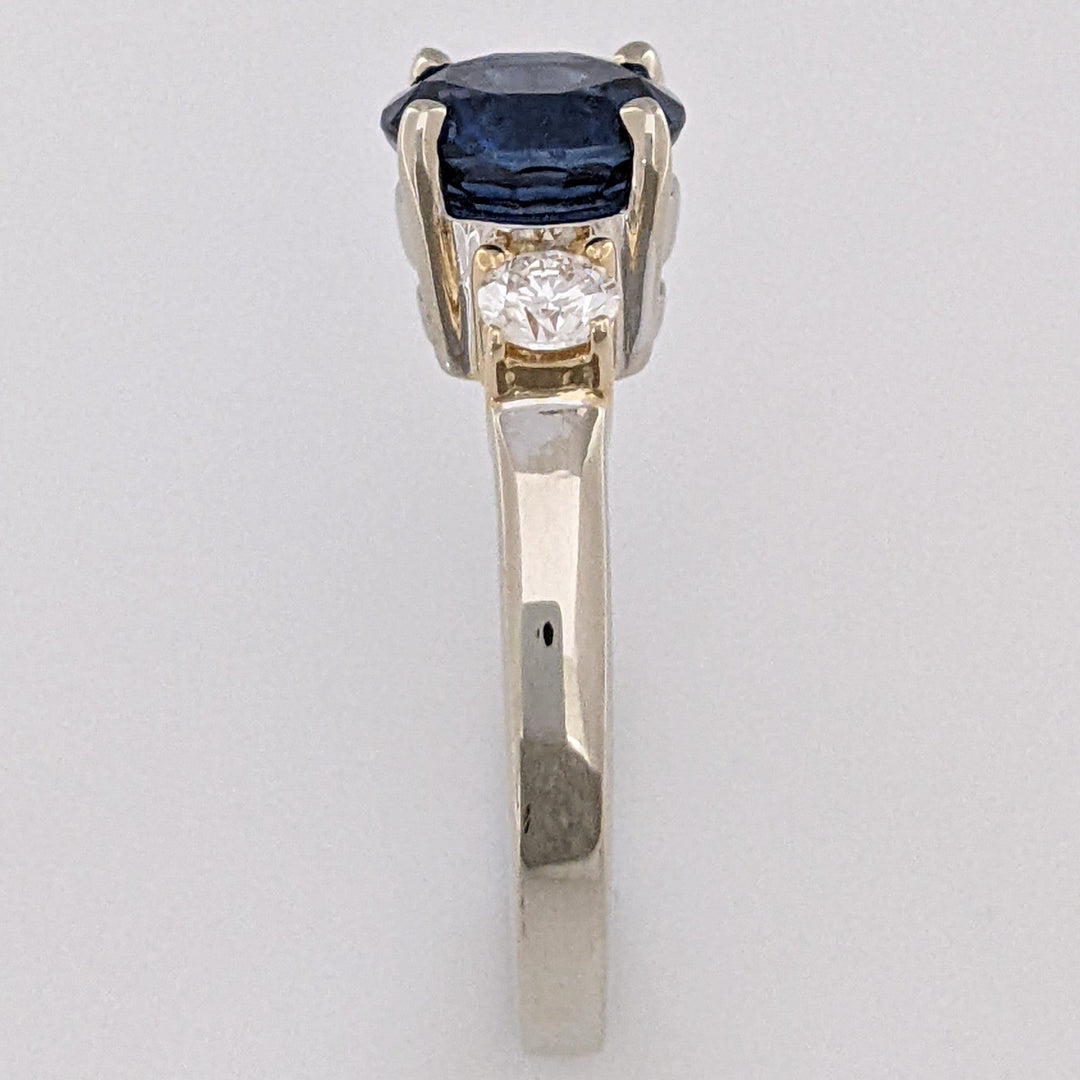 14K TWO-TONE LAB-CREATED SAPPHIIRE ROUND 7.5MM WITH .28 DIAMOND TOTAL WEIGHT ESTATE RING 4.7 GRAMS