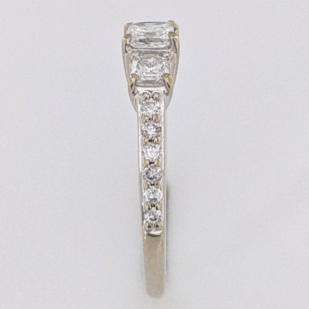 14K WHITE .73 CARAT TOTAL WEIGHT SI2 H DIAMOND PRINCESS CUT (3) WITH (12) ROUND ESTATE RING 2.4 GRAMS