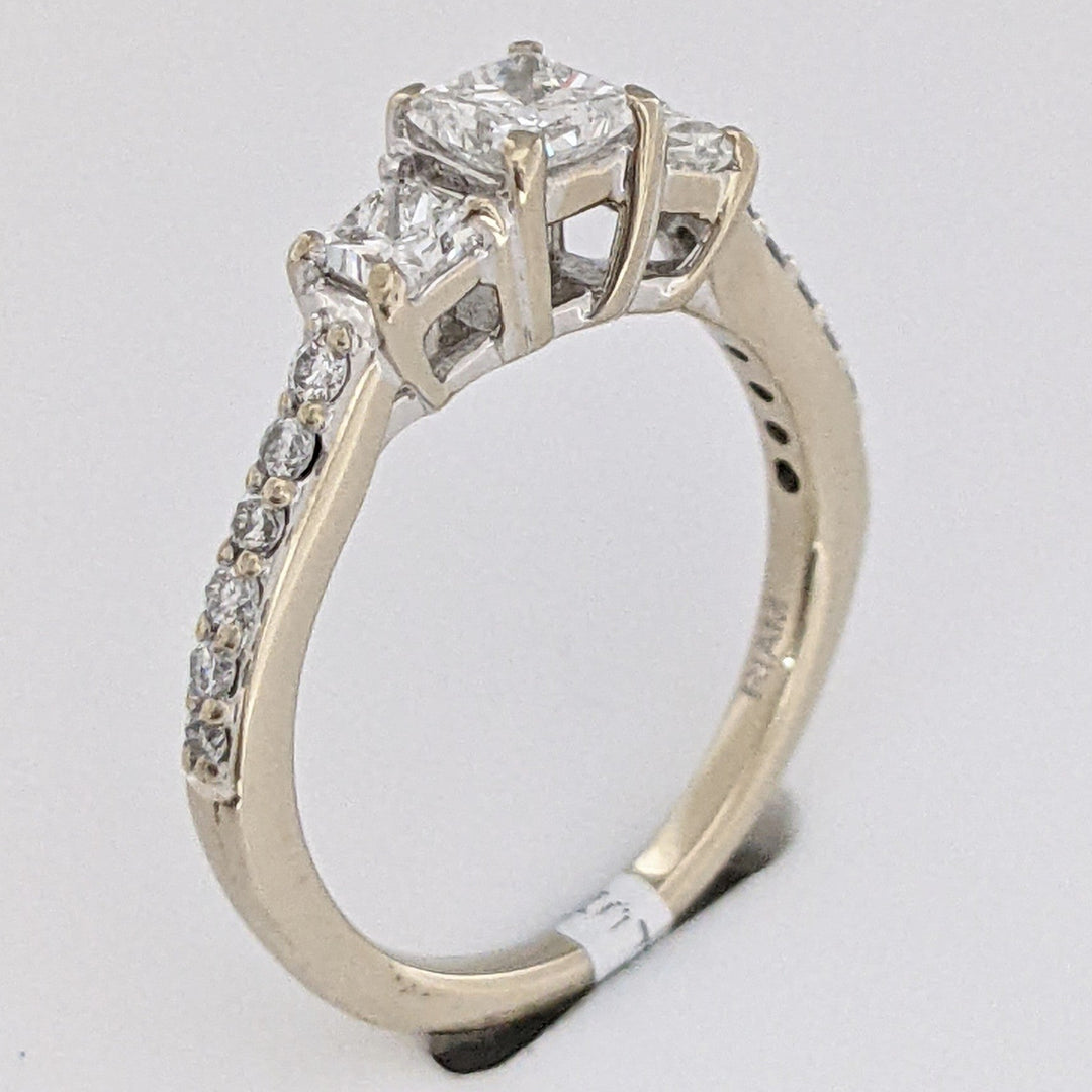 14K WHITE .73 CARAT TOTAL WEIGHT SI2 H DIAMOND PRINCESS CUT (3) WITH (12) ROUND ESTATE RING 2.4 GRAMS