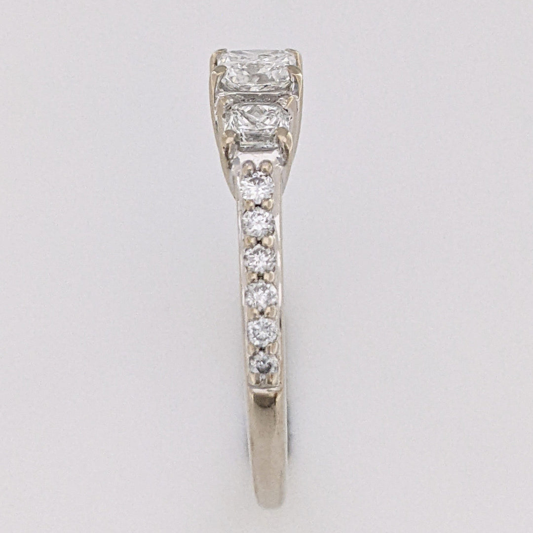 14K WHITE .73 CARAT TOTAL WEIGHT SI2 H DIAMOND PRINCESS CUT (3) WITH (12) ROUND ESTATE RING 2.4 GRAMS