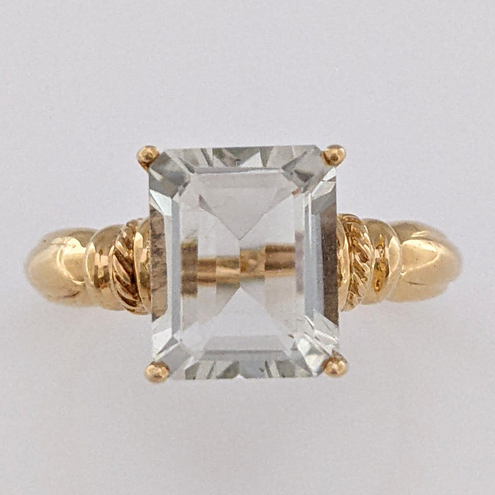 10K QUARTZ EMERALD CUT 8X10 ESTATE RING 3.2 GRAMS