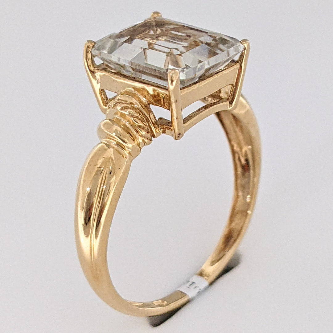 10K QUARTZ EMERALD CUT 8X10 ESTATE RING 3.2 GRAMS