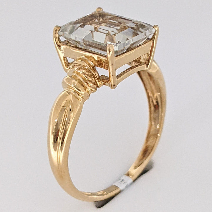 10K QUARTZ EMERALD CUT 8X10 ESTATE RING 3.2 GRAMS