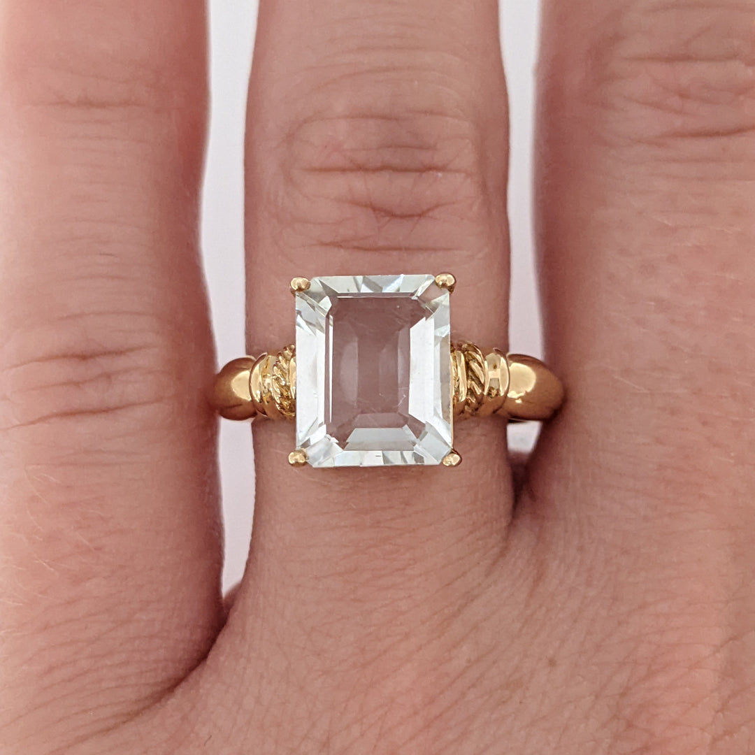10K QUARTZ EMERALD CUT 8X10 ESTATE RING 3.2 GRAMS
