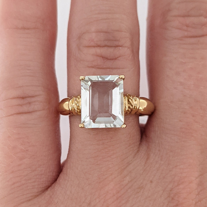 10K QUARTZ EMERALD CUT 8X10 ESTATE RING 3.2 GRAMS