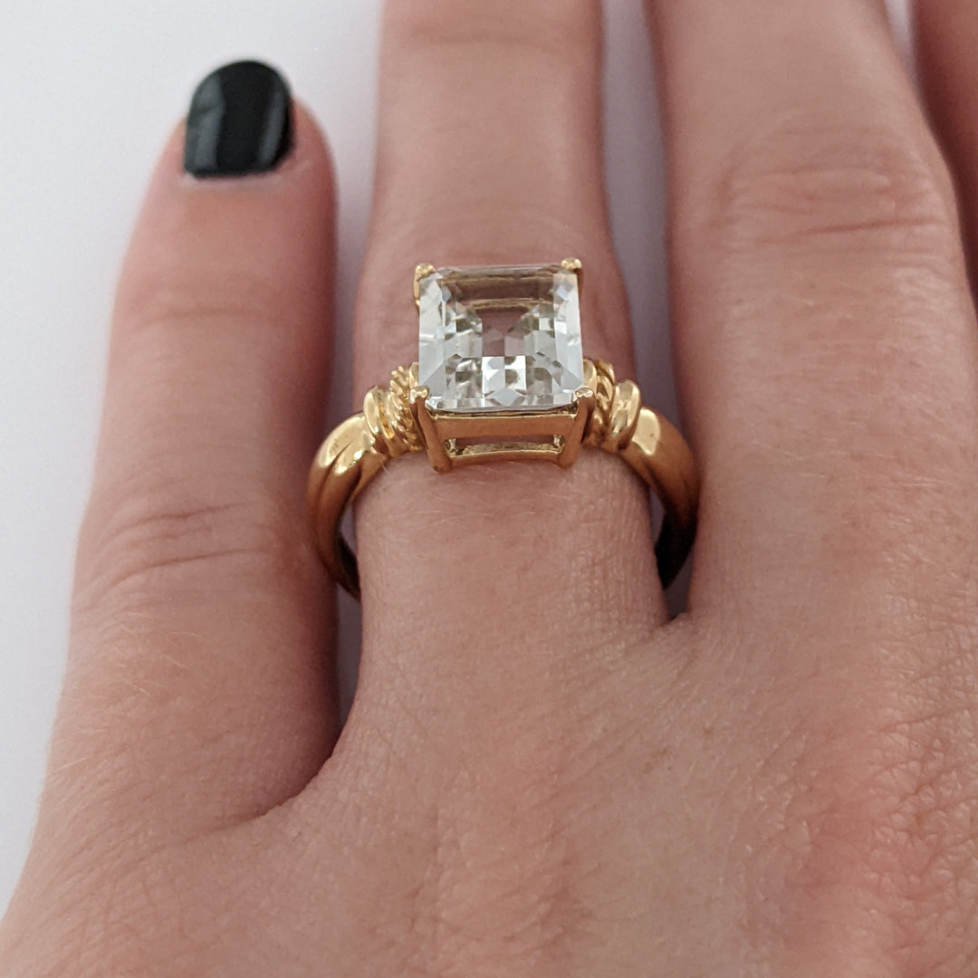 10K QUARTZ EMERALD CUT 8X10 ESTATE RING 3.2 GRAMS