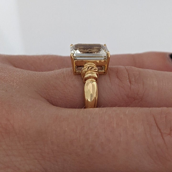 10K QUARTZ EMERALD CUT 8X10 ESTATE RING 3.2 GRAMS