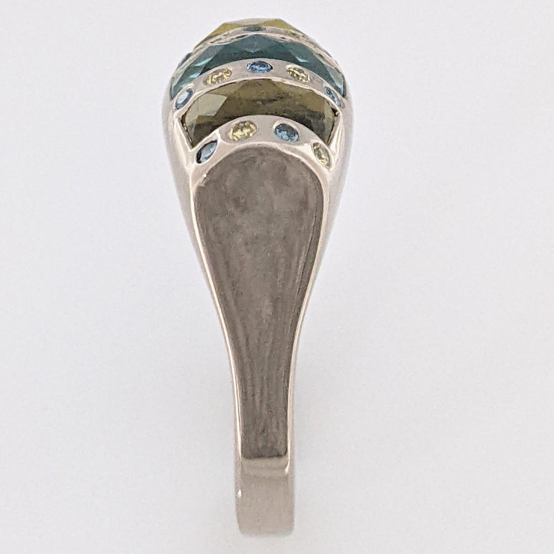 14K WHITE AQUAMARINE 4X9 CITRINE 7X3 (2) WITH YELLOW/BLUE DIAMOND MELEE ESTATE RING 12.0 GRAMS