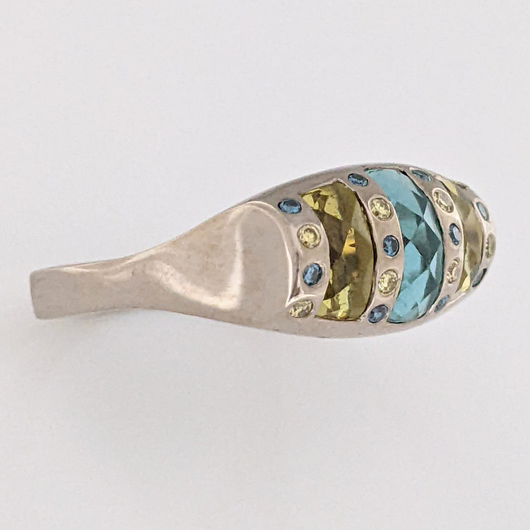 14K WHITE AQUAMARINE 4X9 CITRINE 7X3 (2) WITH YELLOW/BLUE DIAMOND MELEE ESTATE RING 12.0 GRAMS