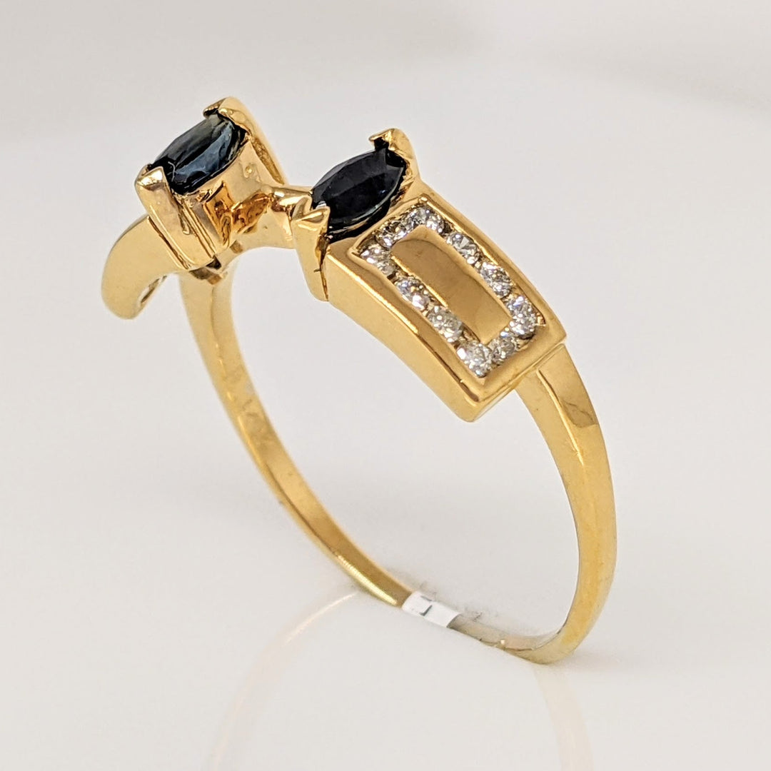 14K SAPPHIRE (2) MARQUISE .56 CARAT TOTAL WEIGHT (20) ROUND DIAMOND .25TW ESTATE WRAP 4.7 GRAMS