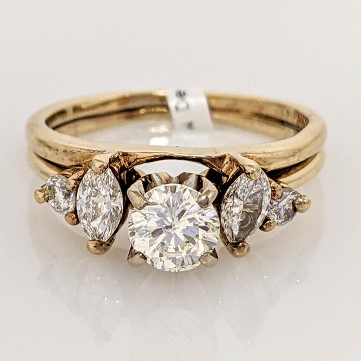 14K .76 CARAT TOTAL WEIGHT SI2 I DIAMOND ROUND (3) MARQUISE (2) ESTATE RING 2.9 GRAMS