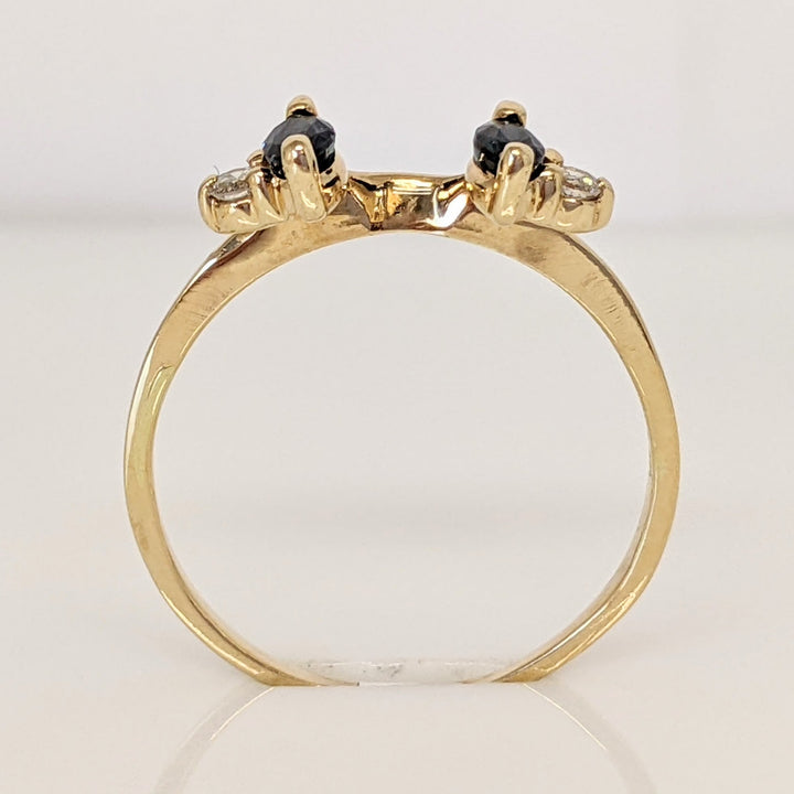 14K SAPPHIRE MARQUISE (2) 2.5X5 WITH (2) DIAMOND MELEE ESTATE WRAP 2.0 GRAMS