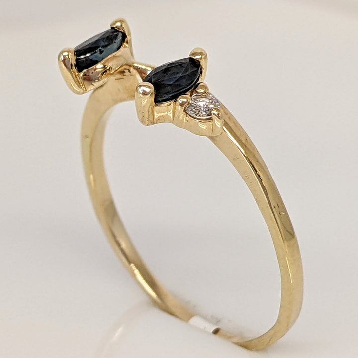14K SAPPHIRE MARQUISE (2) 2.5X5 WITH (2) DIAMOND MELEE ESTATE WRAP 2.0 GRAMS