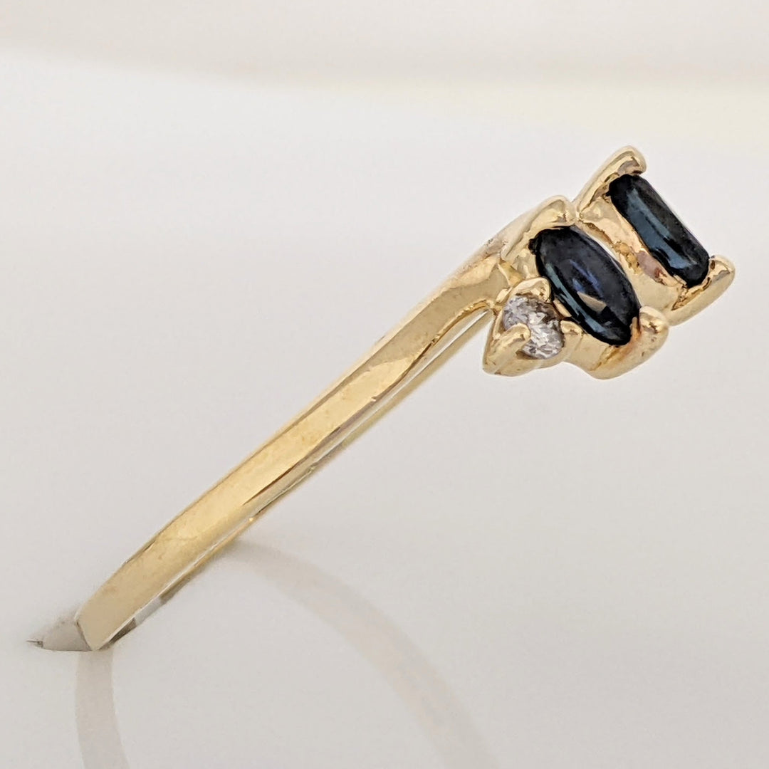 14K SAPPHIRE MARQUISE (2) 2.5X5 WITH (2) DIAMOND MELEE ESTATE WRAP 2.0 GRAMS