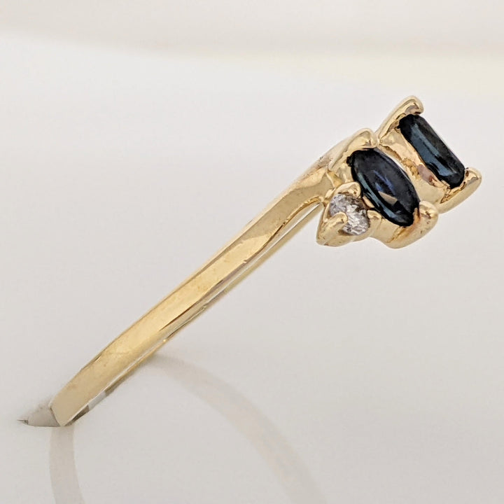 14K SAPPHIRE MARQUISE (2) 2.5X5 WITH (2) DIAMOND MELEE ESTATE WRAP 2.0 GRAMS