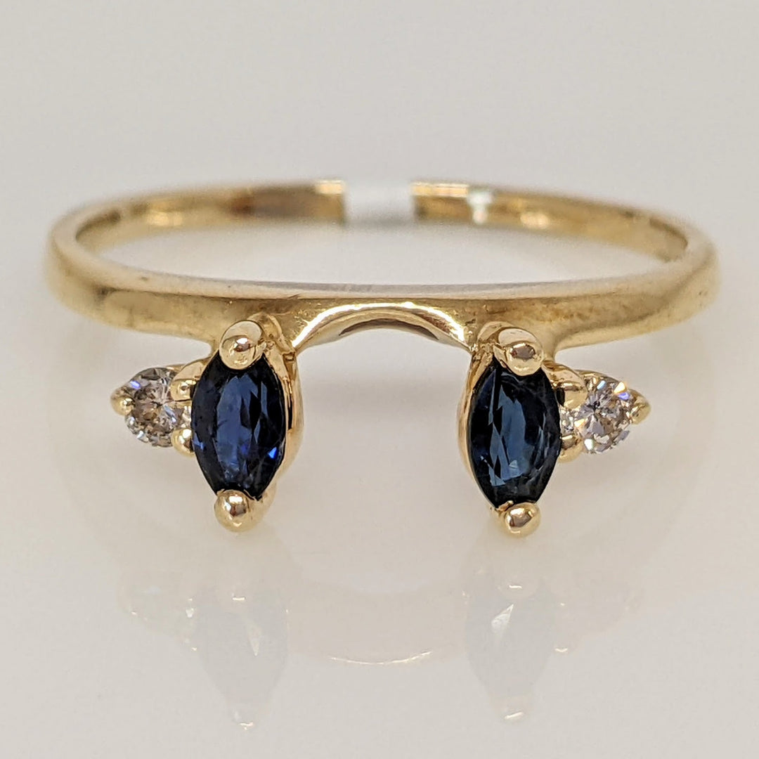 14K SAPPHIRE MARQUISE (2) 2.5X5 WITH (2) DIAMOND MELEE ESTATE WRAP 2.0 GRAMS