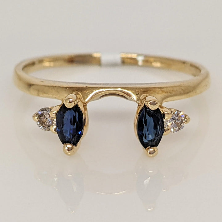 14K SAPPHIRE MARQUISE (2) 2.5X5 WITH (2) DIAMOND MELEE ESTATE WRAP 2.0 GRAMS