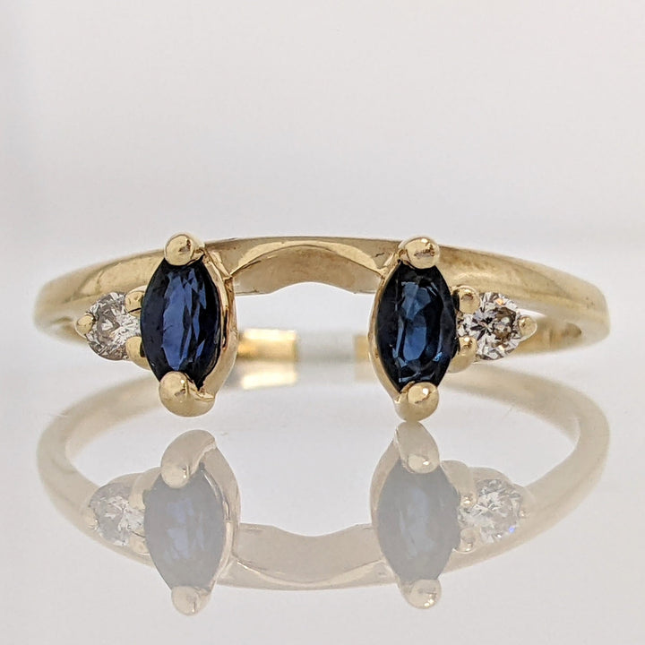 14K SAPPHIRE MARQUISE (2) 2.5X5 WITH (2) DIAMOND MELEE ESTATE WRAP 2.0 GRAMS