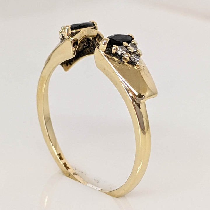 14K SAPPHIRE MARQUISE (2) 2X4 WITH (6) MELEE ESTATE RING 2.4 GRAMS