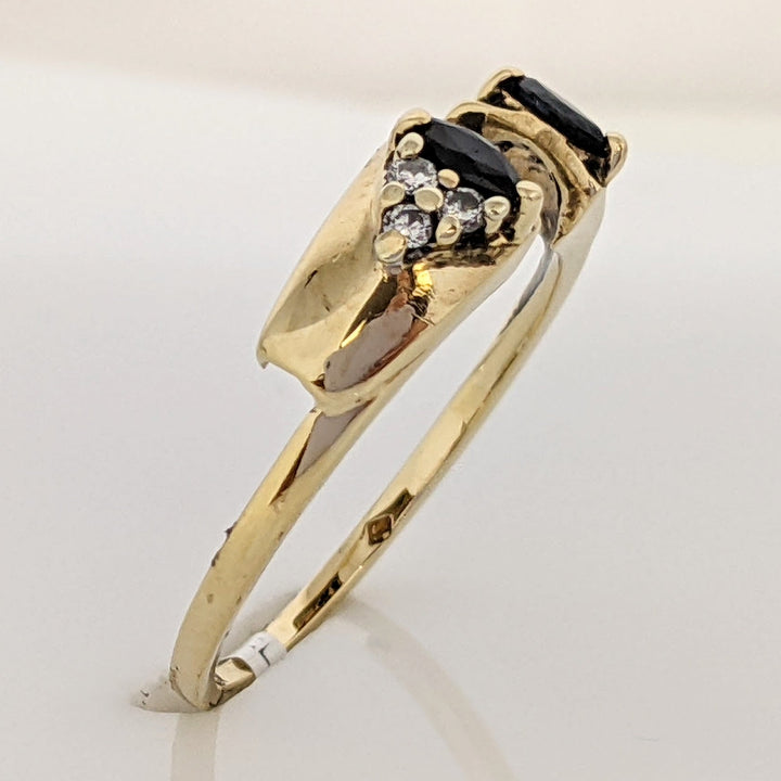 14K SAPPHIRE MARQUISE (2) 2X4 WITH (6) MELEE ESTATE RING 2.4 GRAMS