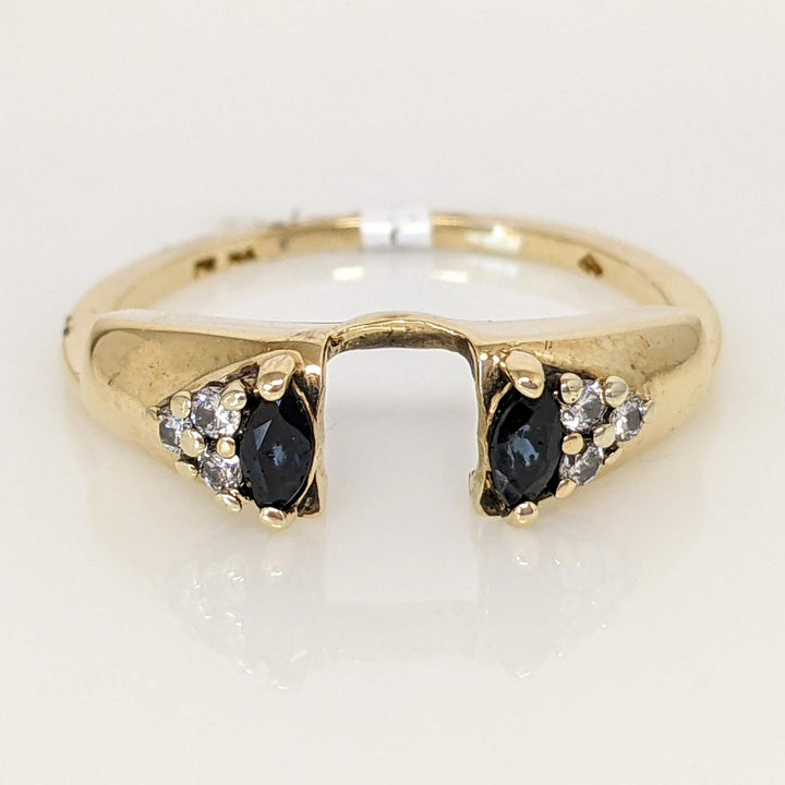 14K SAPPHIRE MARQUISE (2) 2X4 WITH (6) MELEE ESTATE RING 2.4 GRAMS