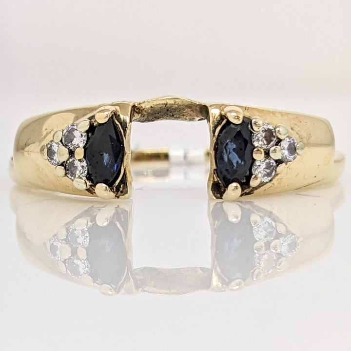 14K SAPPHIRE MARQUISE (2) 2X4 WITH (6) MELEE ESTATE RING 2.4 GRAMS
