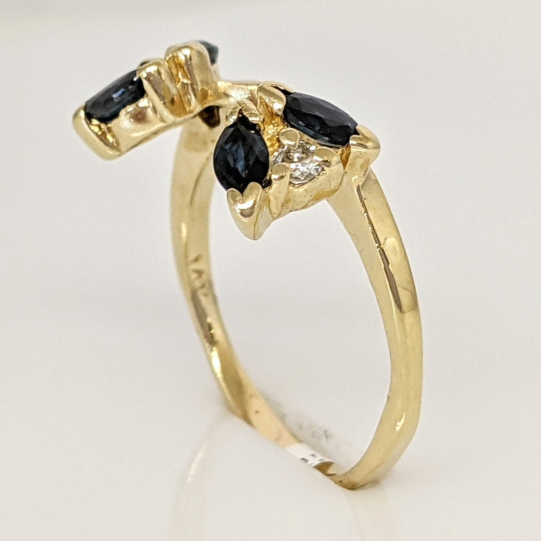14K SAPPHIRE MARQUISE CUT 2X4 (4) WITH MELEE (2) ESTATE WRAP 2.2 GRAMS