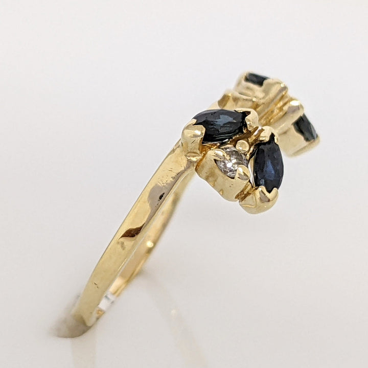 14K SAPPHIRE MARQUISE CUT 2X4 (4) WITH MELEE (2) ESTATE WRAP 2.2 GRAMS