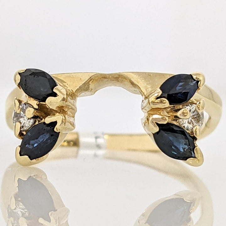 14K SAPPHIRE MARQUISE CUT 2X4 (4) WITH MELEE (2) ESTATE WRAP 2.2 GRAMS