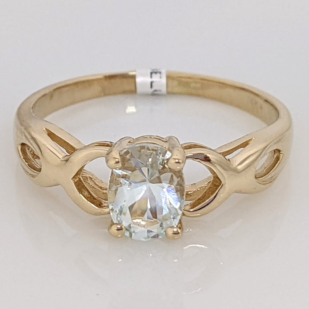 14K AQUAMARINE OVAL 5X7 OPEN TOP ESTATE RING 3.0 GRAMS