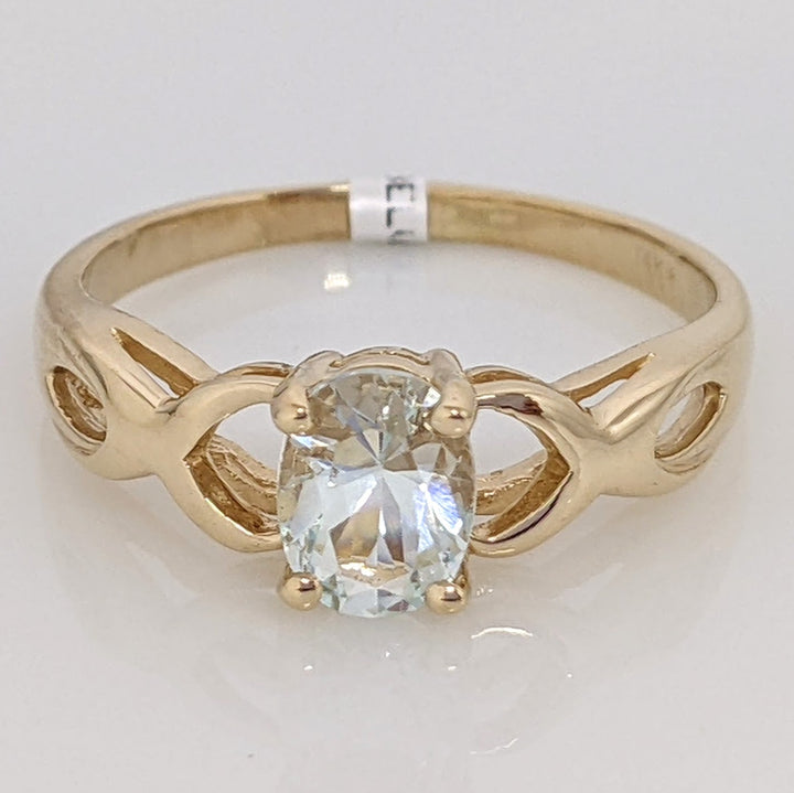 14K AQUAMARINE OVAL 5X7 OPEN TOP ESTATE RING 3.0 GRAMS