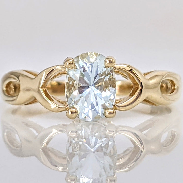 14K AQUAMARINE OVAL 5X7 OPEN TOP ESTATE RING 3.0 GRAMS