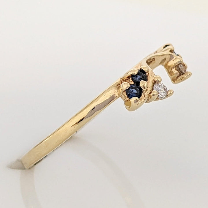 14K SAPPHIRE ROUND (4) WITH DIAMOND ROUND (2) ESTATE WRAP 2.7 GRAMS