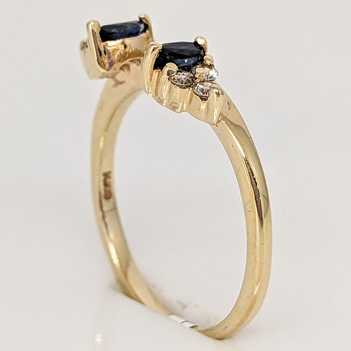 14K SAPPHIRE MARQUISE (2) WITH .12 CARAT TOTAL WEIGHT I1 I DIAMOND ROUND (6) ESTATE WRAP 2.1 GRAMS