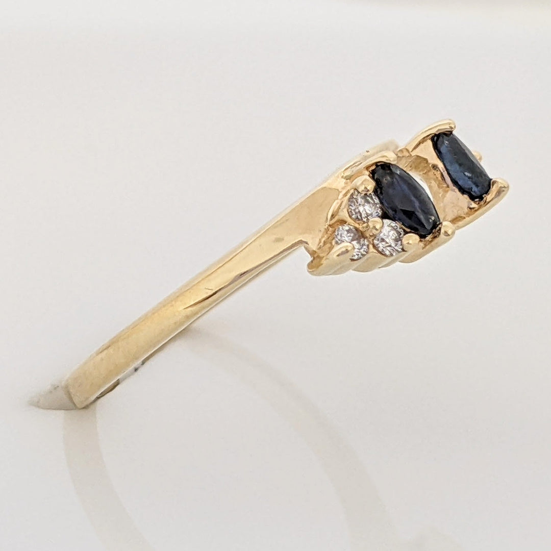 14K SAPPHIRE MARQUISE (2) WITH .12 CARAT TOTAL WEIGHT I1 I DIAMOND ROUND (6) ESTATE WRAP 2.1 GRAMS