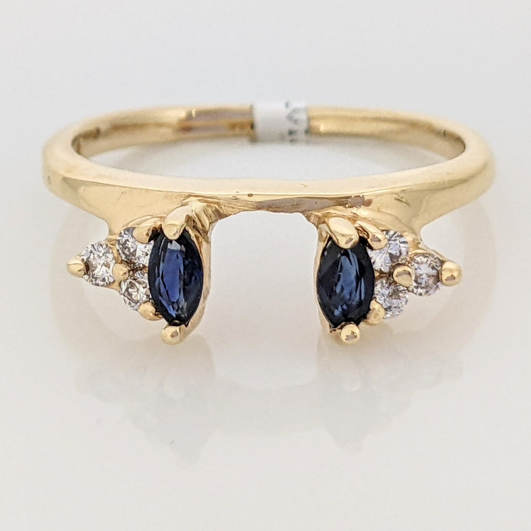 14K SAPPHIRE MARQUISE (2) WITH .12 CARAT TOTAL WEIGHT I1 I DIAMOND ROUND (6) ESTATE WRAP 2.1 GRAMS