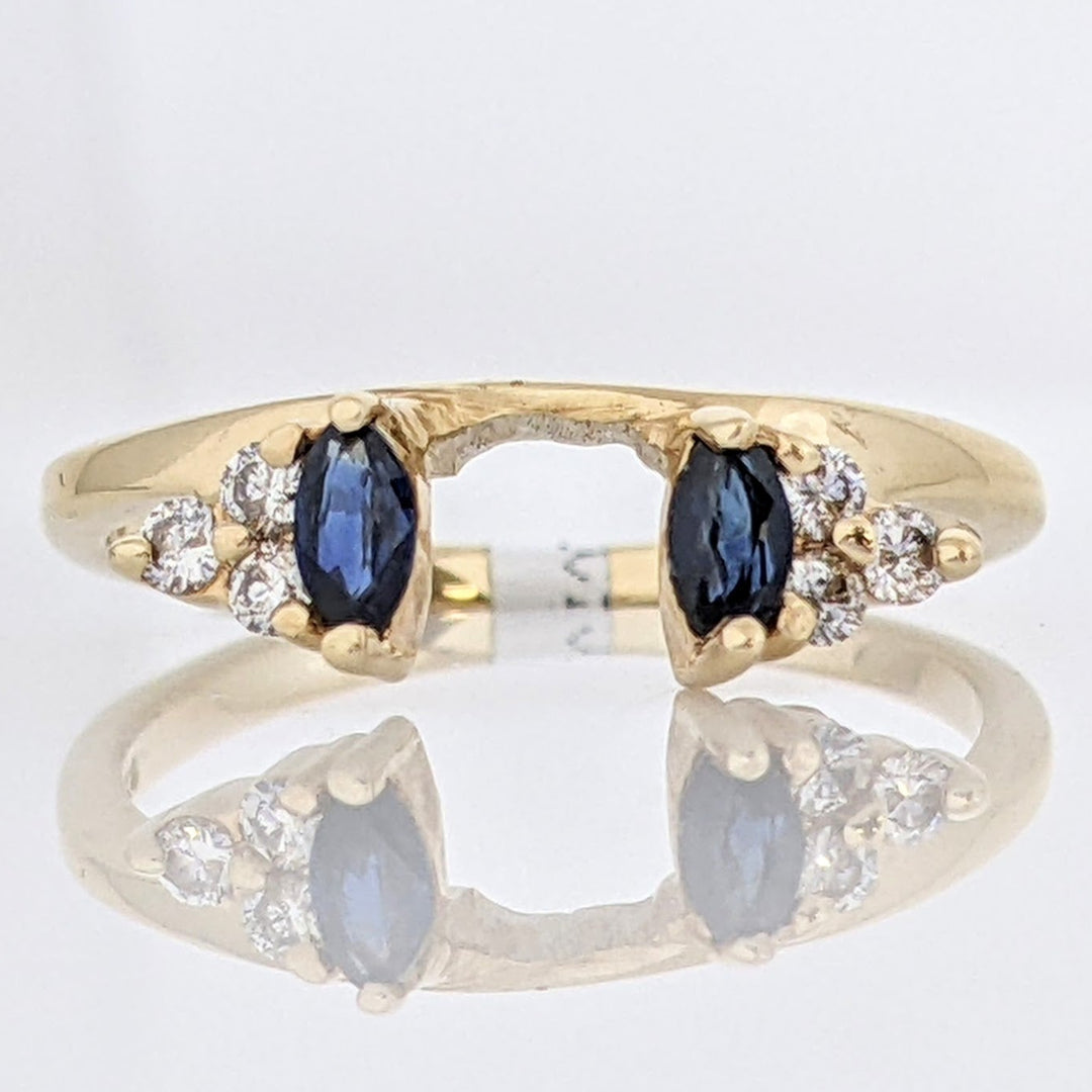 14K SAPPHIRE MARQUISE (2) WITH .12 CARAT TOTAL WEIGHT I1 I DIAMOND ROUND (6) ESTATE WRAP 2.1 GRAMS