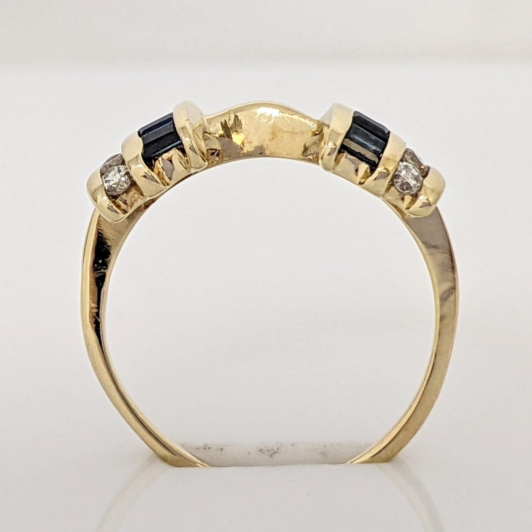 14K SAPPHIRE BAGUETTE (6) WITH .10 CARAT TOTAL WEIGHT DIAMOND ROUND (6) ESTATE WRAP 1.8 GRAMS