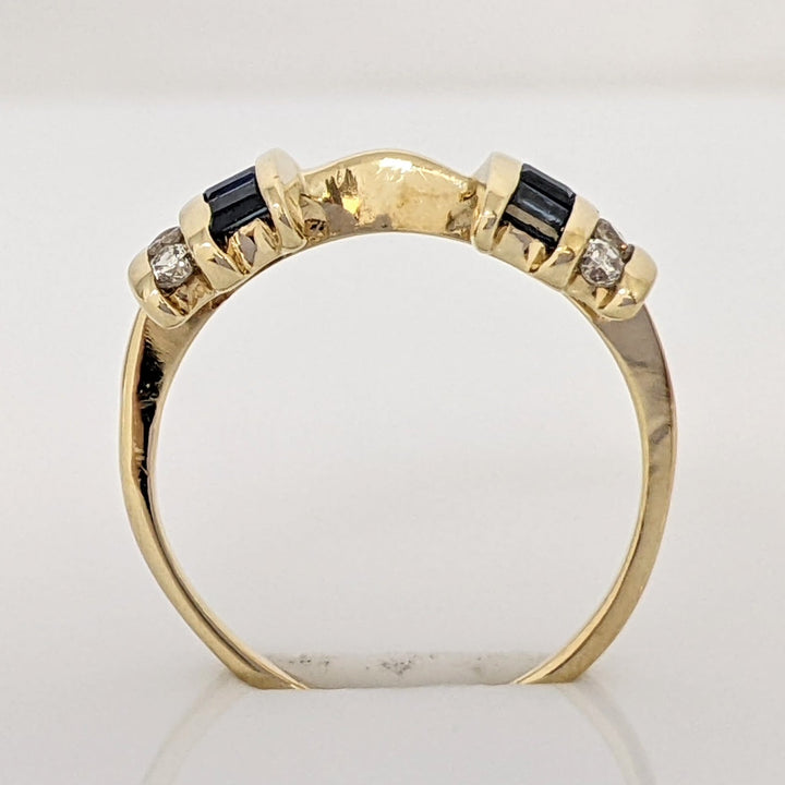 14K SAPPHIRE BAGUETTE (6) WITH .10 CARAT TOTAL WEIGHT DIAMOND ROUND (6) ESTATE WRAP 1.8 GRAMS