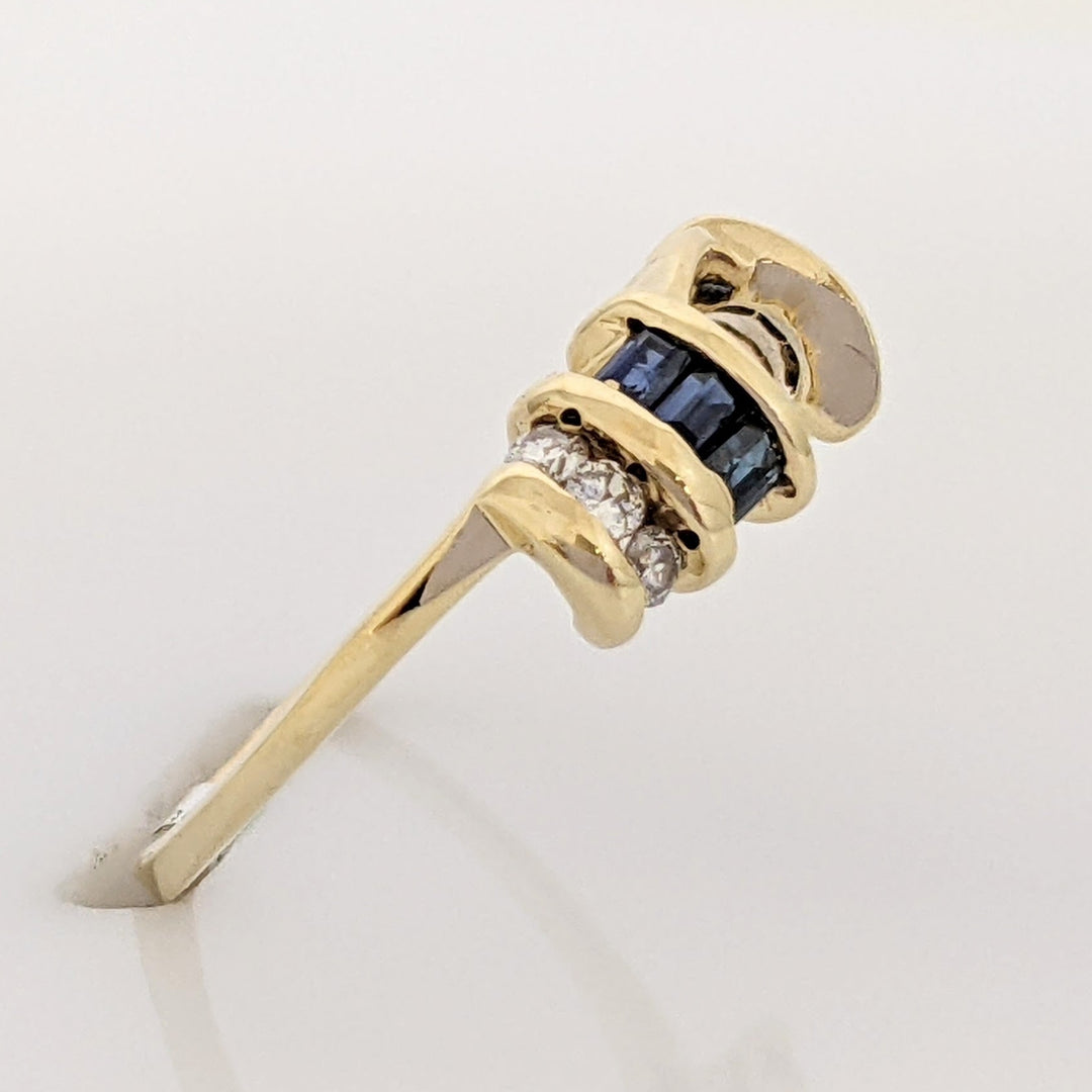 14K SAPPHIRE BAGUETTE (6) WITH .10 CARAT TOTAL WEIGHT DIAMOND ROUND (6) ESTATE WRAP 1.8 GRAMS