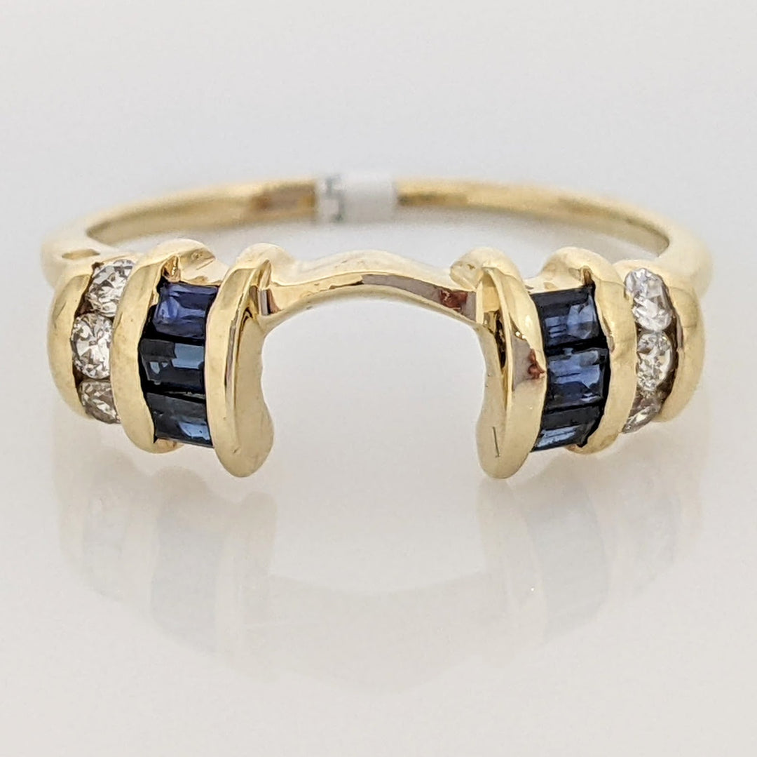 14K SAPPHIRE BAGUETTE (6) WITH .10 CARAT TOTAL WEIGHT DIAMOND ROUND (6) ESTATE WRAP 1.8 GRAMS