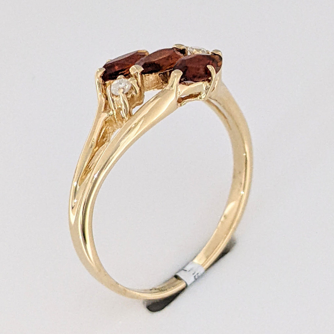 14K ORANGE GARNET MARQUISE (3) 3X5 WITH .04 DIAMOND TOTAL WEIGHT ESTATE RING 2.5 GRAMS