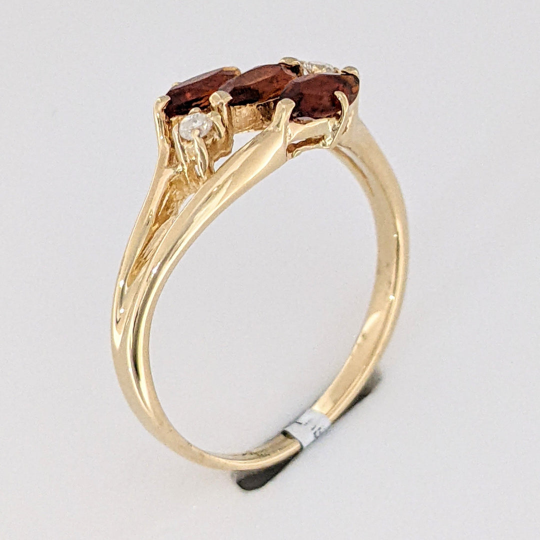 14K ORANGE GARNET MARQUISE (3) 3X5 WITH .04 DIAMOND TOTAL WEIGHT ESTATE RING 2.5 GRAMS