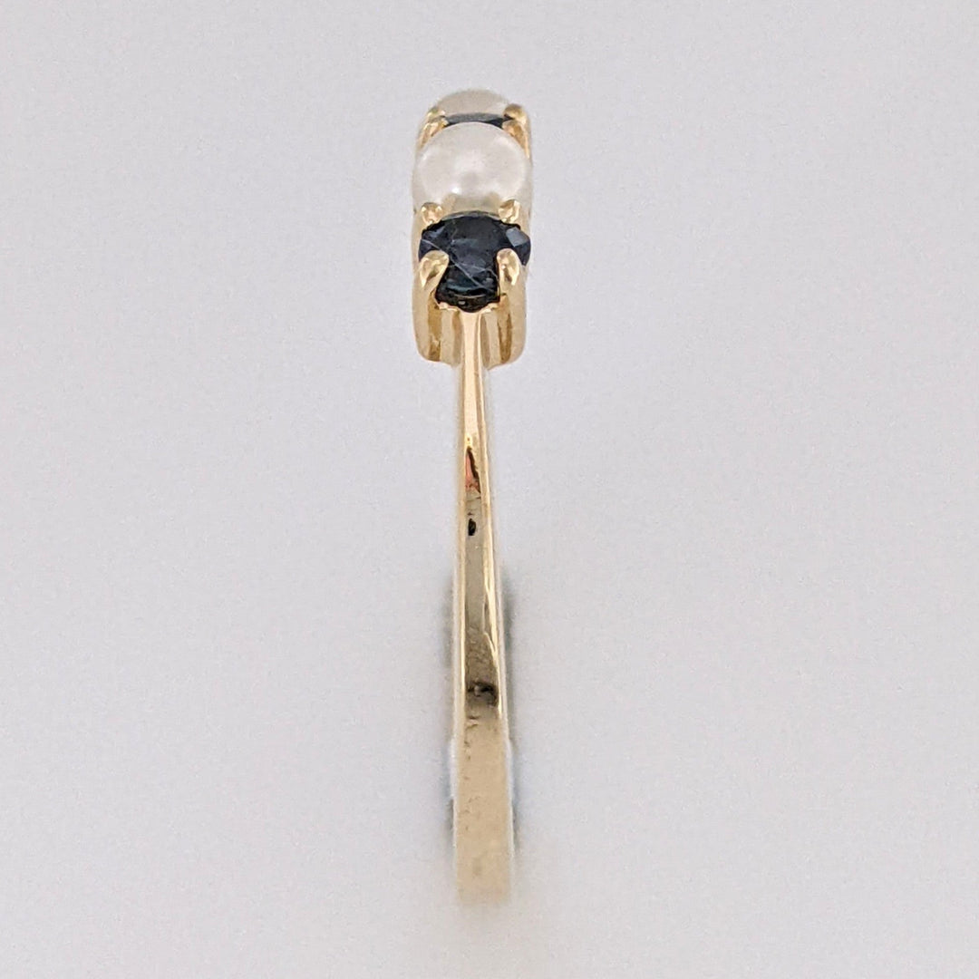 18K SAPPHIRE ROUND (3) 3MM WITH (2) PEARL 3MM ESTATE TIFFANY BAND 1.6 GRAMS