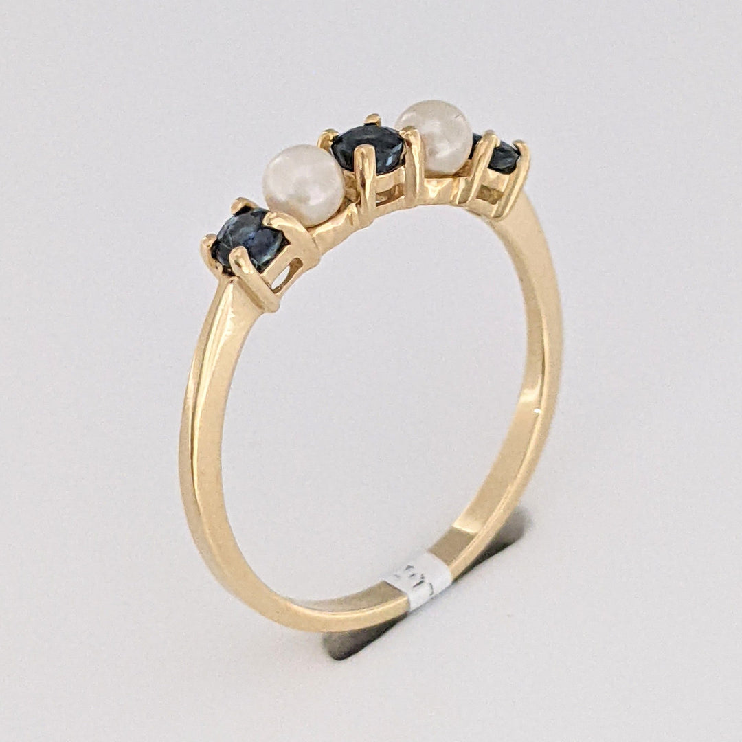 18K SAPPHIRE ROUND (3) 3MM WITH (2) PEARL 3MM ESTATE TIFFANY BAND 1.6 GRAMS