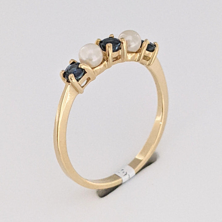 18K SAPPHIRE ROUND (3) 3MM WITH (2) PEARL 3MM ESTATE TIFFANY BAND 1.6 GRAMS