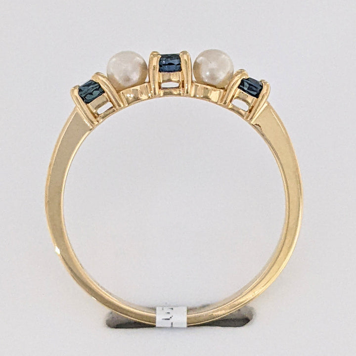 18K SAPPHIRE ROUND (3) 3MM WITH (2) PEARL 3MM ESTATE TIFFANY BAND 1.6 GRAMS
